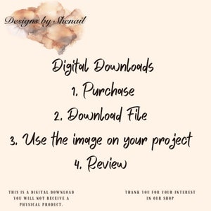 Pu&ograve; includere: Grafica per download digitale con istruzioni: Acquista, Scarica il file, Usa l'immagine sul tuo progetto e Rivedi. Il testo "Designs by Shenail" &egrave; in alto. Lo sfondo &egrave; di colore pesca chiaro.