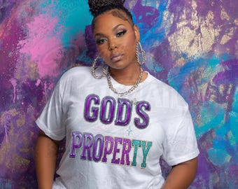 Gods Property PNG, Christian Bling Shirt Design, Faith Based PNG, Sparkle Religious Graphic, Women Faith Tee Instant Download