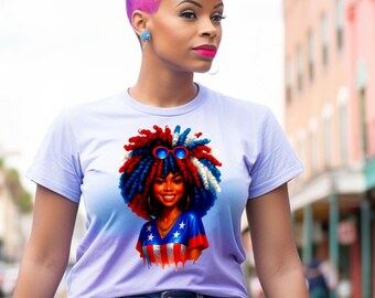 Afro Woman 4th of July PNG: Red White Blue Hair Design (Digital Download)