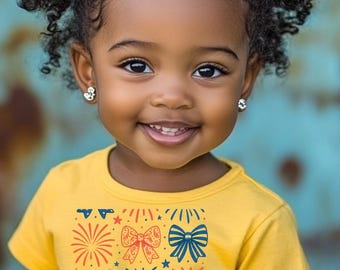 4th of July Girl PNG | Fireworks and Bows Design (Digital Download)