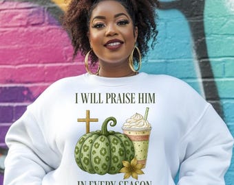 I Will Praise Him PNG | Christian Fall Faith Design | Psalm 34:1 Scripture Art | Green Leopard Pumpkin PNG | Instant Download