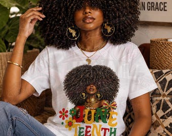 Juneteenth Black Woman PNG, Afro Queen Juneteenth Design, graphique de chemise mélanine fierté, téléchargement immédiat