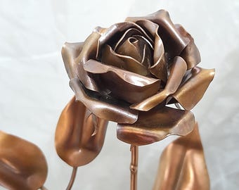 Copper rose, copper rose, stem rose, metal rose, handicraft