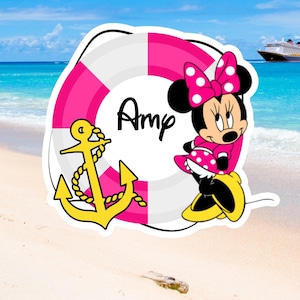 Nautical Minnie Stateroom Cruise Door Magnets | Nautical Character Cruise Door Decorations | Pink Minnie Magnet