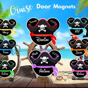 Calamite per porta da crociera per famiglie "Pirate Night", decorazione per porta cabina con cappello da pirata di Topolino, colori assortiti, calamita personalizzata da pirata