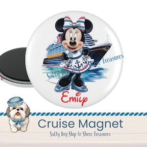 Personalized Minnie Cruise Door Magnet, Nautical Minnie Stateroom Door Magnet, Vacation Keepsake Refrigerator Magnet, Fish Extender Gift