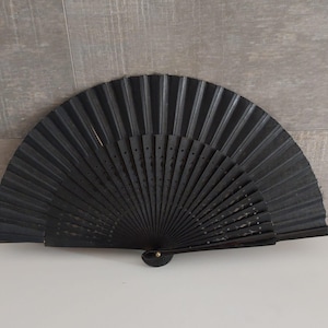Antique fan. Vintage fan. Spanish fan. Handmade carved wooden fan. Hand fan. Black fan. Manual fan.