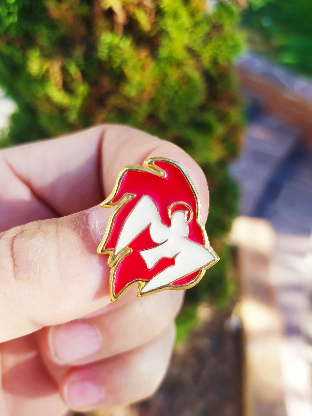 Catholic Religious Brooch. Antique Brooch Lacquered Insignia. Ancient