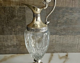 vintage Vecchia Romagna brandy Distillerie Buton, Bolognia,  Italy, Argenterie Galbiati, Milan, glass and silver jug