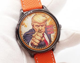 TRUMP 2024 &quot;Fight, Fight, Fight!&quot; All Black Rally Leather MEN&#39;S WATCH M-39