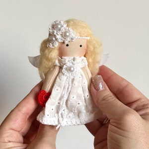 Unique baptism gift girl - Handmade angel rag doll - Cute guardian angel hanging ornament - Christian décor - Interior fabric art doll