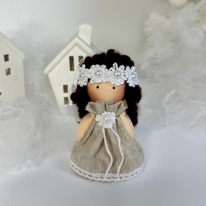Handmade guardian angel hanging ornament - Cute angel rag doll - Christian décor - Interior fabric art doll - Unique baptism gift girl