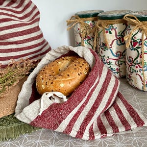 100% Linen bread bag - Zero waste sourdough bread keeper - Striped bread cloth - Reusable & Eco-Friendly Bread Storage - Sustainable Kitchen