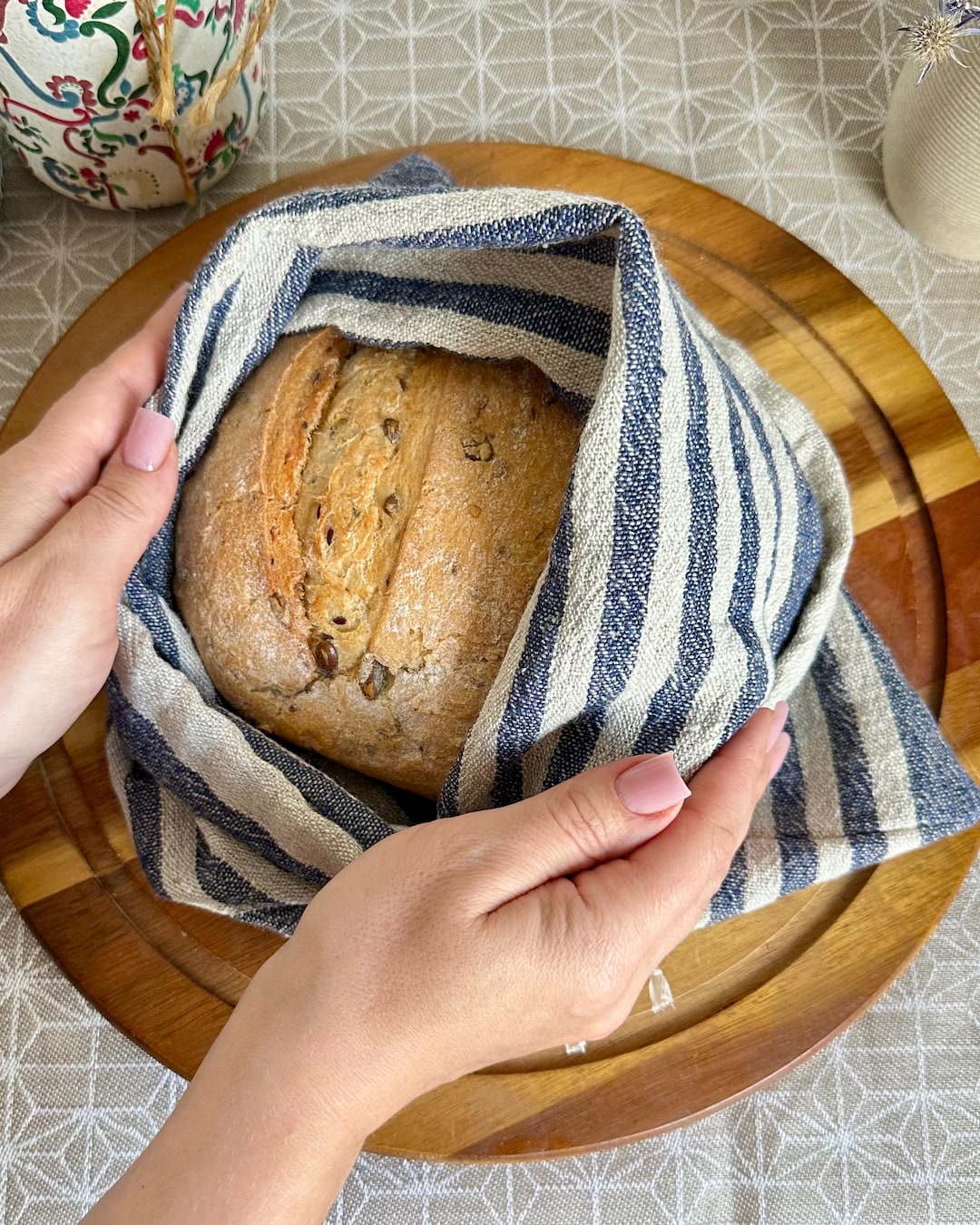 100% Linen bread bag - Zero waste sourdough bread cloth - Reusable & Eco-Friendly Bread Storage - Green, 12x14 in (30x36 cm)