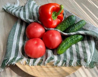 Paño de cocina de lino 100 % natural - Accesorios de cocina de estilo rústico francés - Paño de cocina colgante a rayas - Paño de cocina cottagecore - Decoración rústica