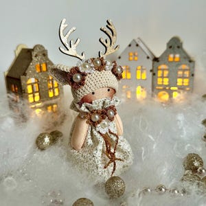 Décoration de cheminée de Noël - Poupée cerf faite main en chiffon de Noël - Décoration de Noël d&#39;intérieur - Décoration de renne de sapin de Noël
