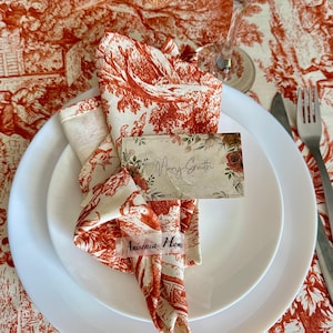 Toile de Jouy dinner napkins - Handmade thick cotton cloth napkins - French country farmhouse fall decor - Wedding table decor - Châteaucore
