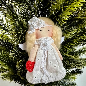 Cute hanging angel Christmas ornament - Christmas angel rag doll - Handmade angel tree ornament - Christmas tree decor indoor