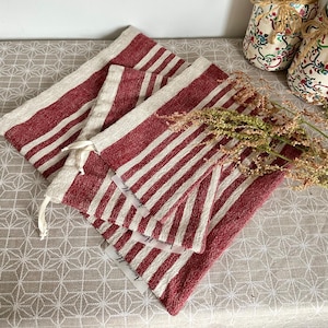 100% Linen striped bread bag - Zero waste sourdough bread keeper - Reusable Food Storage - Sustainable Kitchen - Bags for nuts and herbs