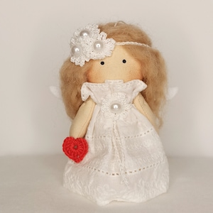Handmade angel rag doll - Cute guardian angel hanging ornament - Christian décor - Interior fabric art doll - Unique baptism gift girl