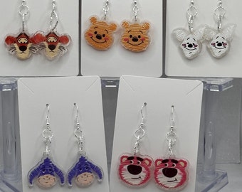 Handmade Character Dangle Earrings: Winnie the Pooh, Tigger, Eeyore