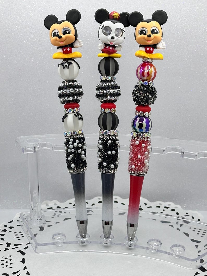 Handmade Beaded Character Pen: Unique Rhinestone & Acrylic Design - Etsy
