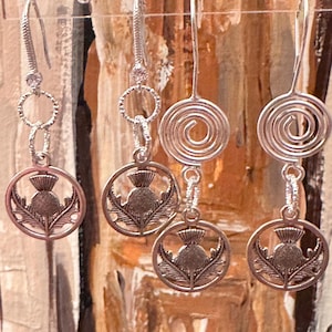 Scottish Thistle Earrings, Scottish Earrings, Celtic Knot Earrings, Dangle Charm Earrings, Scotland Earrings