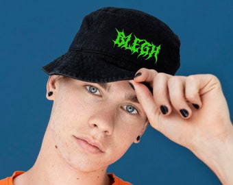 Bucket Hat BLEGH Sonnenhut Bier Festivalhut Anglerhut Fischerhut Metalcore Heavymetal Metalhead Metalmusik schwarz Grün Basic