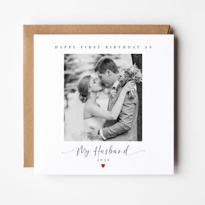 Tarjeta personalizada de feliz primer cumpleaños como mi esposo / Tarjeta con foto Tarjeta de primer cumpleaños / Tarjeta con foto para cualquier relación / Aniversario de boda de Sr. y Sra.