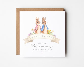 Personalised Flopsy Bunny Happy Easter Mummy Mum Mumma Mama Mom and Dad Daddy Dada Pop Card | Easter Card From Son Daughter Children Card |