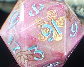 Pretty in Pink - D&D Single W20 - Sharp Edge Polyeder handgemachter Resin Würfel