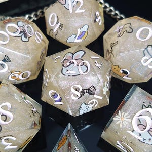 Handmade Resin Dice Set: Spring Animal Decals for D&D