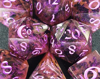 Amethyst - DnD Dice Set - Piece Handmade Sharp Edge Polyhedral Resin Dice
