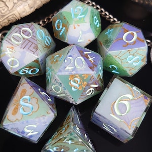 Ocean Patchwork - DnD Dice Set – Handmade Sharp Edge Polyhedral Resin Dice