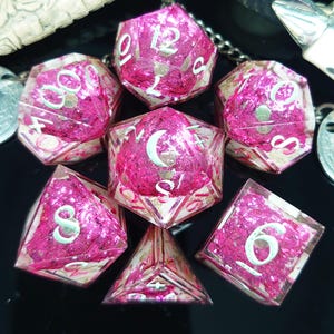 Maiden of the Rose – DnD Dice Set Geode – Handmade Sharp Edge Polyhedral Resin Dice