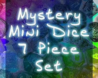 Mystery Mini Dice Set - 7 Piece Sharp Edge Polyhedral Handmade Resin Dice