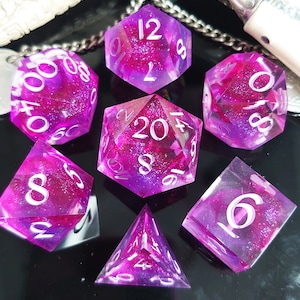 Jello Shots - DnD Dice Set - 7 Piece Handmade Sharp Edge Polyhedral Resin Dice