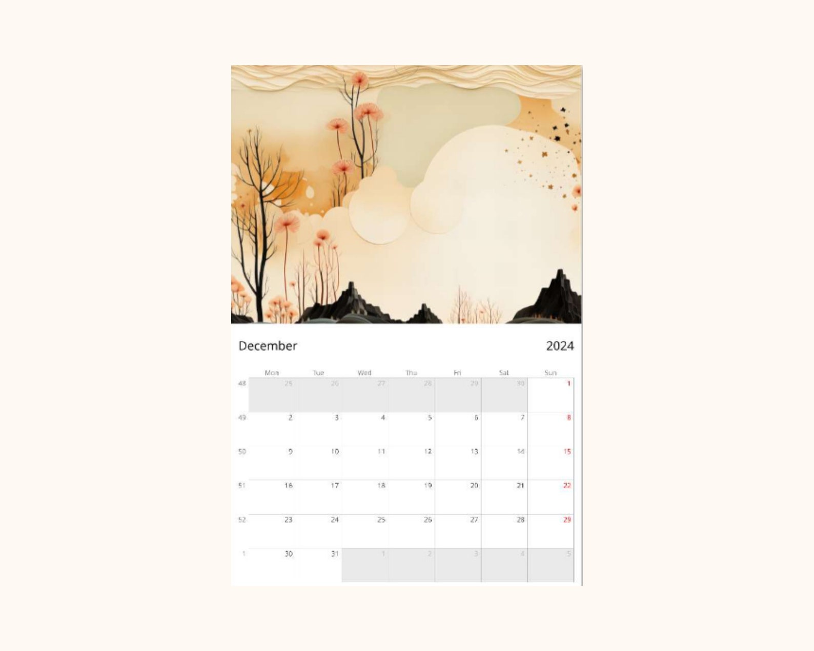 2024 Wall Calendar, 2024 Wall Calendar Art, Wall Calendar 2024