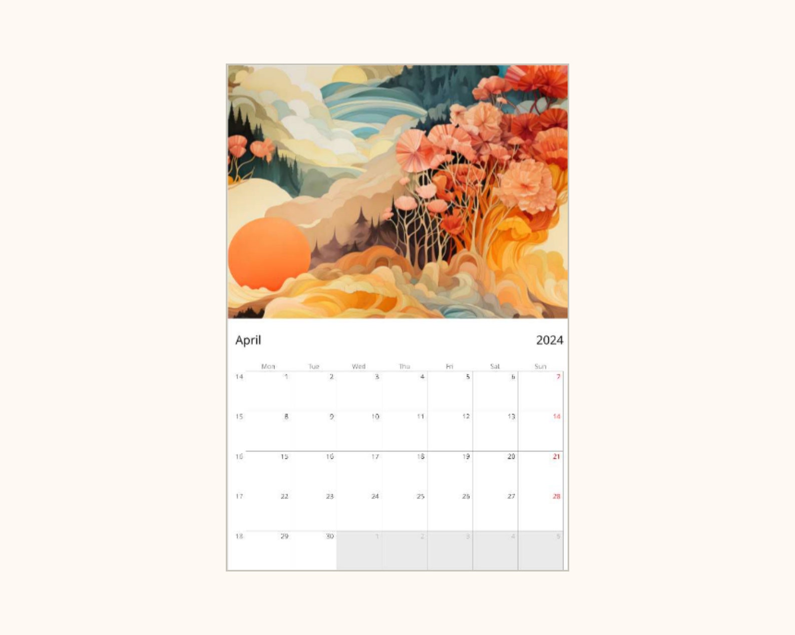 2024 Wall Calendar, 2024 Wall Calendar Art, Wall Calendar 2024