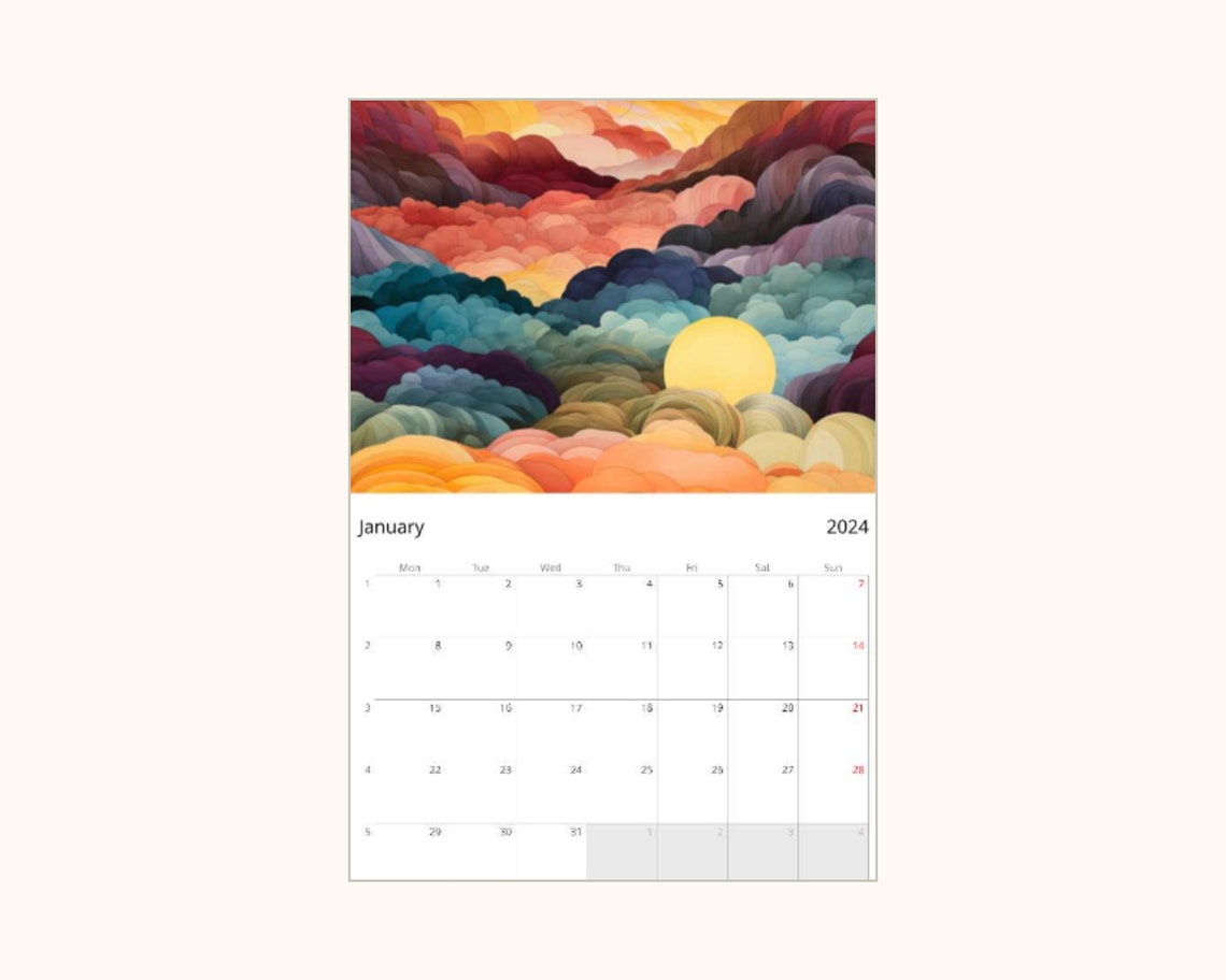 2024 Wall Calendar, 2024 Wall Calendar Art, Wall Calendar 2024