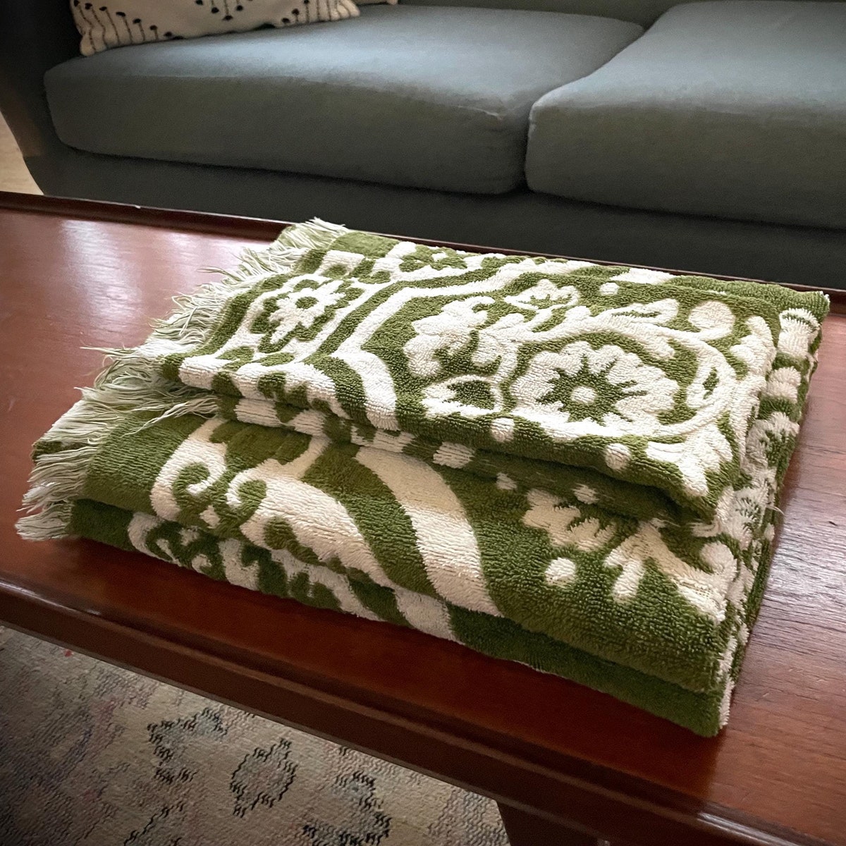 Vintage 1970’s Avocado Green Bath Towel Set With Fringe 2 Bath Towels and Hand Towel - Etsy