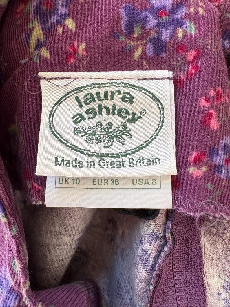 Laura Label Vintage Laura Ashley Made in Great Britain Corduroy Purple Floral Dress ...