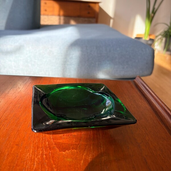 Vintage 1970’s Emerald Green Glass Ashtray
