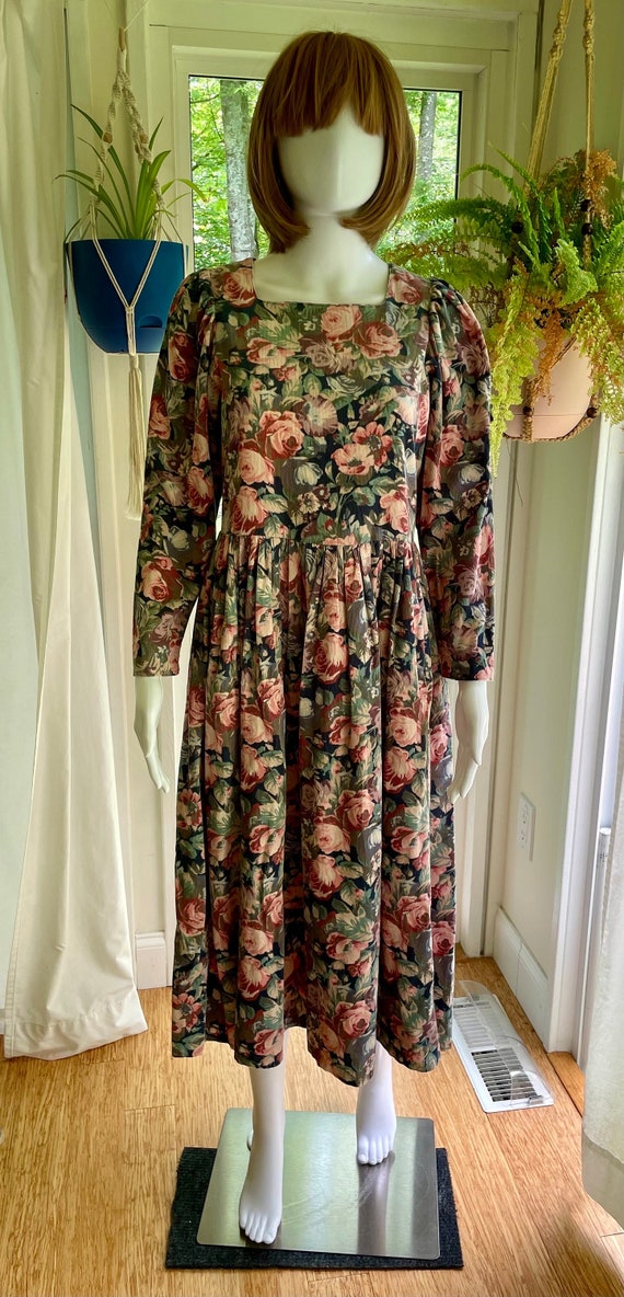 Vintage Laura Ashley Floral Corduroy Dress US 8