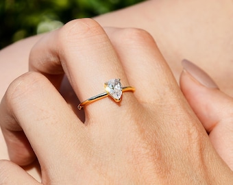 Teardrop Simulated Diamond Ring: 14K Gold Sterling Silver Promise Ring