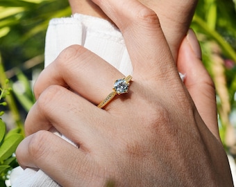 18K Gold Moissanite Ring: Minimalist Sterling Silver Anniversary Ring