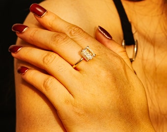 14K Gold Plated Radiant Cut Moissanite Ring: Sterling Silver Anniversary Ring
