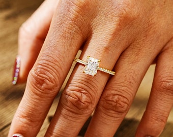S925 Sterling Silver Radiant Cut Moissanite Engagement Ring