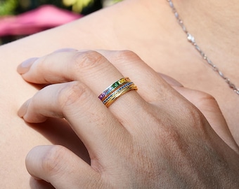 Diamond Stacking Ring Set: 18K Gold, Sterling Silver Gemstone Rings