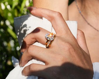 Oval Moissanite Wedding Ring Set: 18K Gold Sterling Silver Twisted Band
